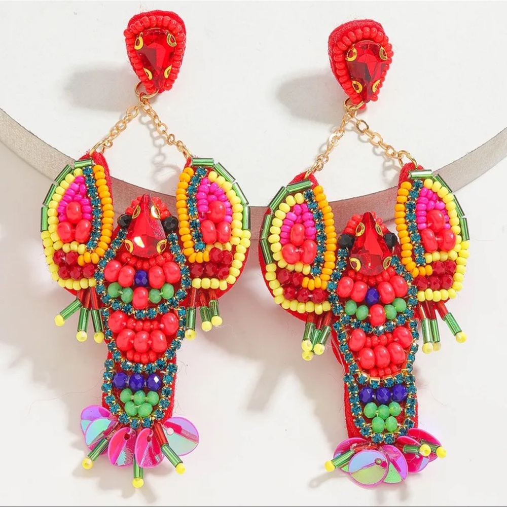 Beaded Lobster Earrings